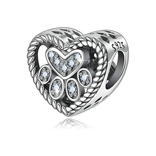 YiRong Jewelry charm a forma di zampa di cane, in argento sterling 925, per braccialetti pandora