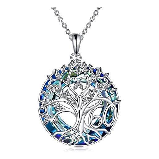 YFN 60 anni albero della vita collana cristallo blu argento sterling ciondolo compleanno regali gioielli per nonna madre