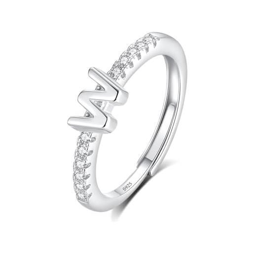 INFUSEU anello con iniziale, argento 925 anelli donna regolabili a-z lettera w captiale impilabili personalizzato nome gioielli regalo di mamma donna