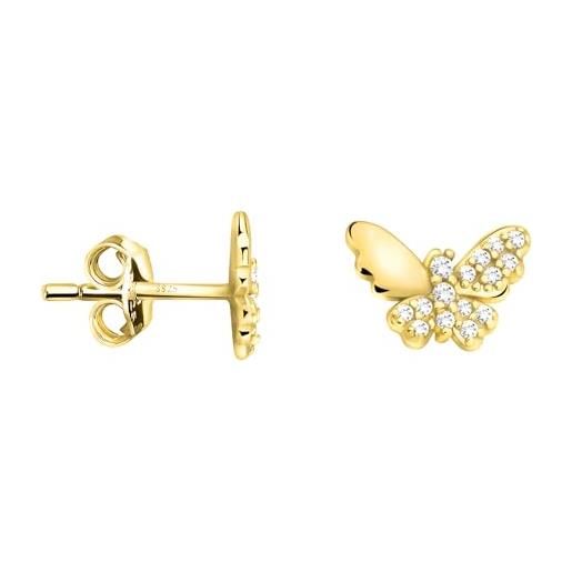 Sofia milani - orecchini da donna in argento 925 - placcati in oro e con pietra zircone - orecchino a perno a farfalla - e2291