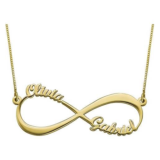 MyNameNecklace myka - collana infinito in oro 14k personalizzabile con 2 nomi, regalo per fidanzata, amica o mamma, per lei