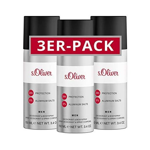 s.Oliver® men i confezione da 3 - deodorante - maschile - affidabile - fresco - spray aerosol da 150 ml