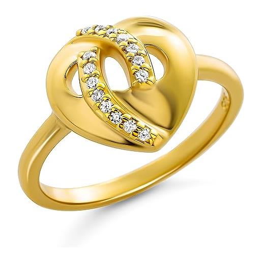 Orphelia anello in argento 925 placcato oro con cuore placcato con zirconio taglia 52, argento sterling, zirconia cubica