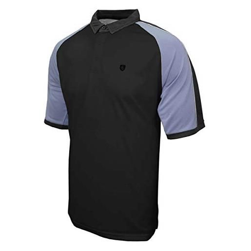 Island Green golf mens contrast raglan breathable moisture wicking flexible polo shirt, uomo, nero/grigio acciaio/antracite, xl
