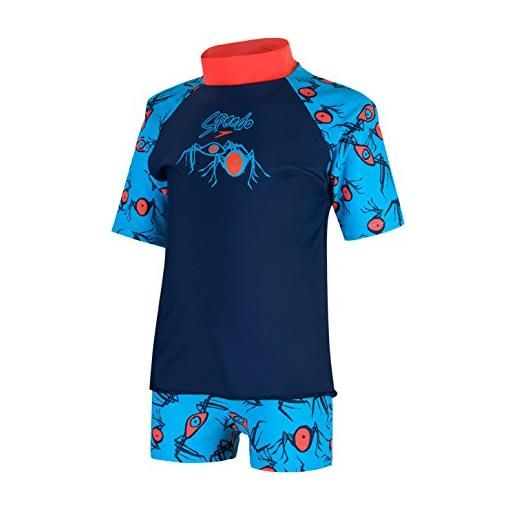 Speedo loco burst essential suntop, costume da bagno unisex bambini, blu (navy/hot orange), 6 anni