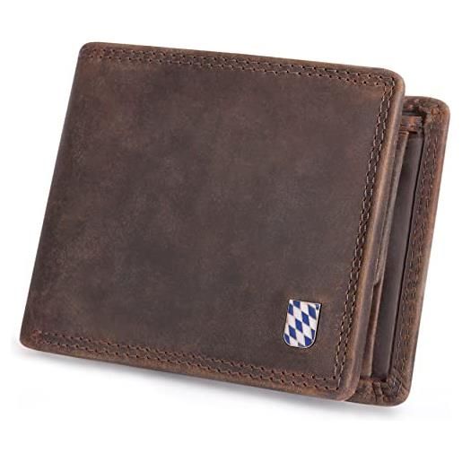 hodalump portafoglio in vera pelle, protezione rfid, formato orizzontale portamonete (15 varianti), braun bavaria, 12 x 10 x 2 cm, vintage
