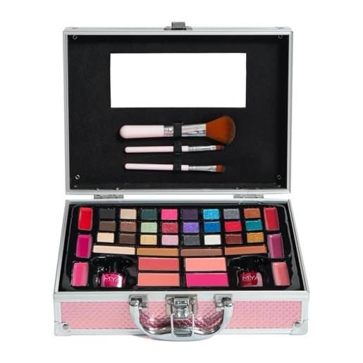Mya cosmetics - mya travel - valigetta per trucco professionale, include ombretti, fard, rossetto, pennelli (glam pink)