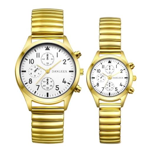 JewelryWe orologio da polso elastico lucido da uomo donna: cinturino in acciaio inossidabile con qudrantini finti colore oro numero grande
