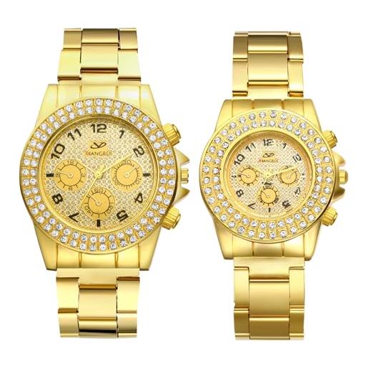 JewelryWe orologio da fidanzati con zircone lucido: san valentino regalo da uomo donna per lui lei con qudrantini finti colore oro