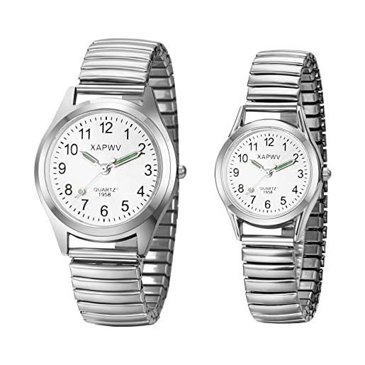 JewelryWe orologio coppie analogico al quarzo partner dell'amicizia orologio da polso elastico cinturino in metallo ultra sottile orologio da donna con lancette luminose, regalo per fidanzati