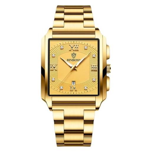 RORIOS orologio quadrati da uomo orologio da polso quarzo impermeabile orologio elegante diamante orologio semplice luminosi cinturino acciaio inossidabile oro