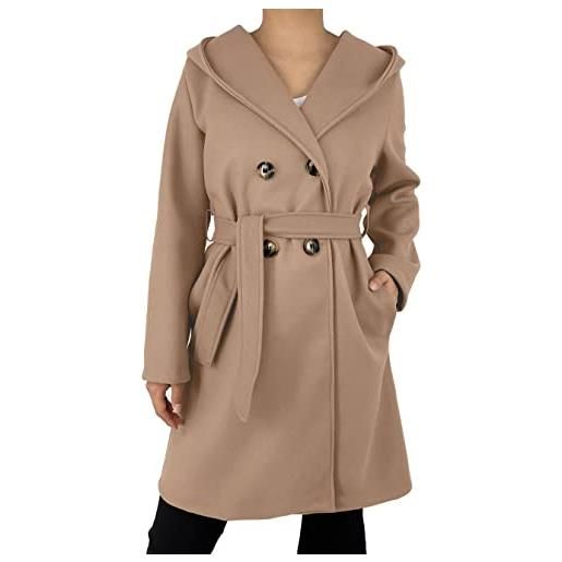 JOPHY & CO. cappotto doppiopetto donna invernale con tasche e bottoni (cod. 6557 & 6595) (fango/1 (cod. 6595), 2xl)