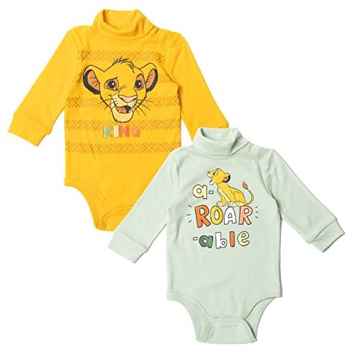Disney lion king simba newborn baby boys 2 pack turtleneck bodysuits orange / green 0-3 months