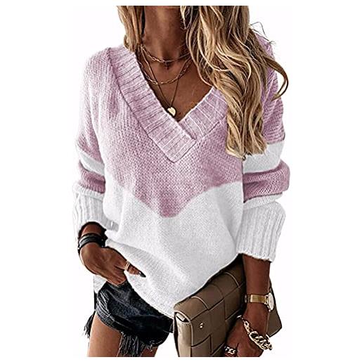 ticticlily maglione donna elegante top maglione lavorato a maglia per donne autunno inverno manica lunga con v-collo a rosa l