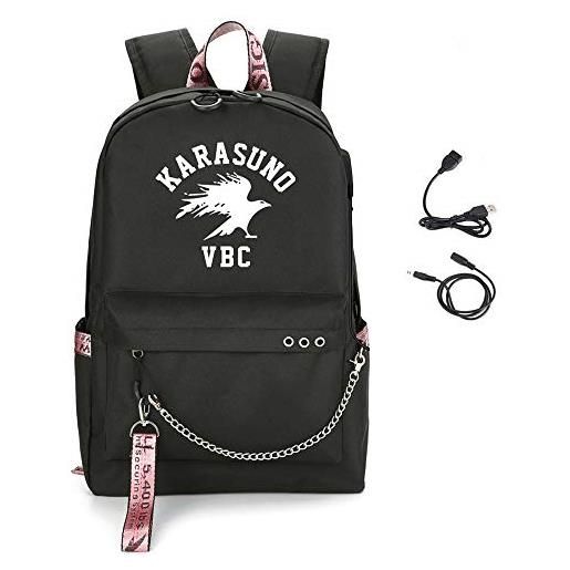 LKY STAR unisex anime haikyuu sacchetto di scuola con porta usb di ricarica daypack zaino viaggio backpack da scuola pc laptop zainetti