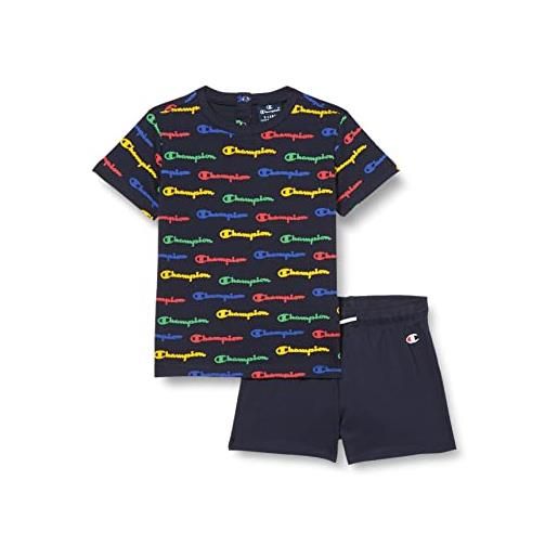 Champion legacy american classics-all-over s/s t-shirt & shorts completo, blu marino, 18 mesi bimbo 0-24