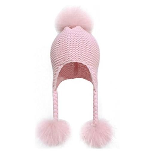 BrillaBenny cappello baby pelliccia vera tre pon pon rosa baby pink luxury 1-5 anni cappellino cuffia baby hat fur kids 3 poms lusso