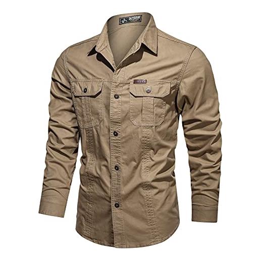 TWIOIOVE dolcevita grigio camicia in stile cotone militare plus outdoor manica lunga men's camicie lavate men camicie camice in cotone