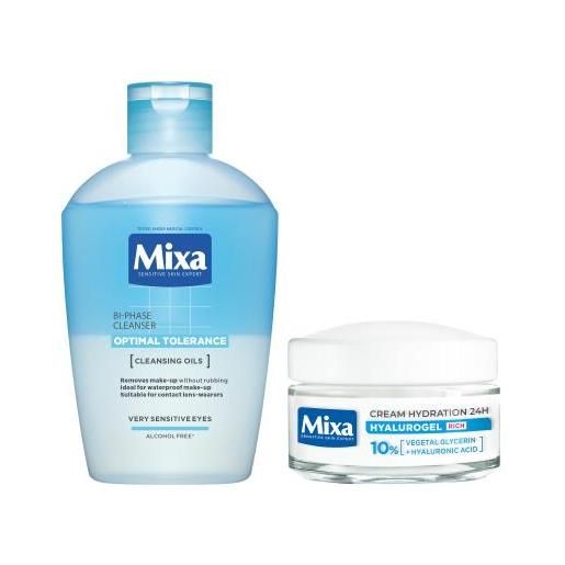 Mixa optimal tolerance bi-phase cleanser cofanetti struccante occhi 125 ml + crema giorno per il viso 50 ml