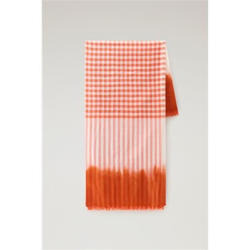 Woolrich donna sciarpa in misto lana e cotone con motivo micro check arancione taglia one
