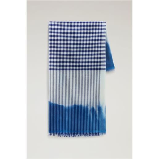 Woolrich donna sciarpa in misto lana e cotone con motivo micro check blu taglia one