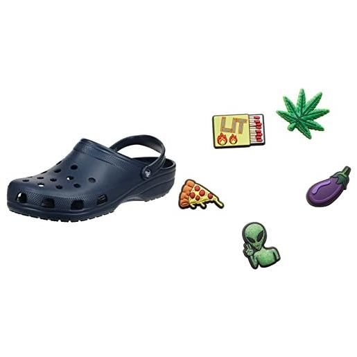 Crocs classic, zoccoli unisex-adulto, blu (navy), 36/37 eu+ decorazione scarpe 5 pezzi | personalizza con jibbitz unisex, super chill 5 pack, one-size