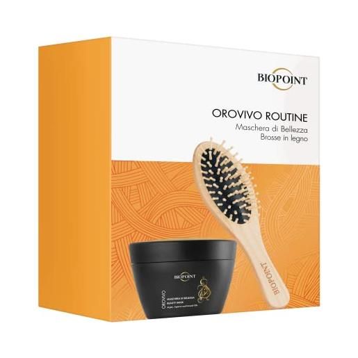 Biopoint orovivo - set regalo donna orovivo routine, include maschera di bellezza capelli nutriente, a base di olii biologici per capelli setosi e brillanti, 200 ml + spazzola in legno