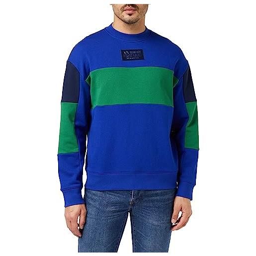 Armani Exchange sostenibile, con risvolto, blocco di colore maglia di tuta, blu/verde, 2xl uomo