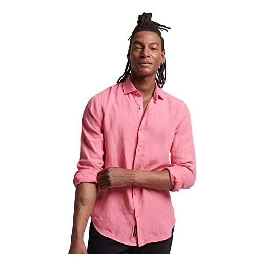 Superdry studios casual linen l/s shirt maglia di tuta, new house pink, 3xl uomo