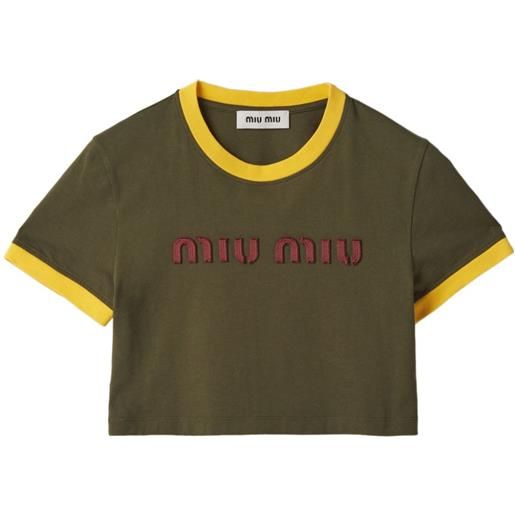 Miu Miu t-shirt crop con ricamo - verde
