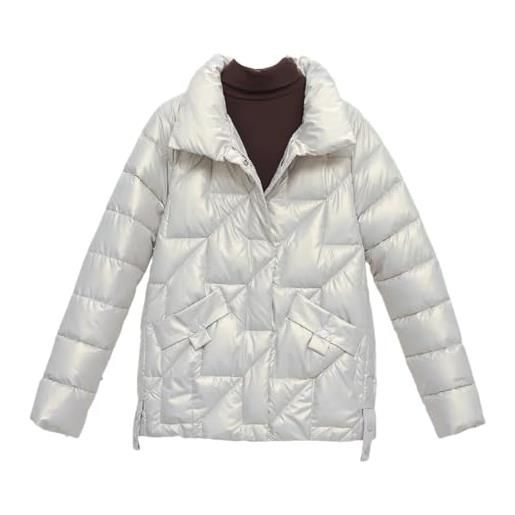 Generic parka invernale da donna in piumino lucido in cotone con colletto alla coreana casual caldo parka cappotto corto, bianco 9, m
