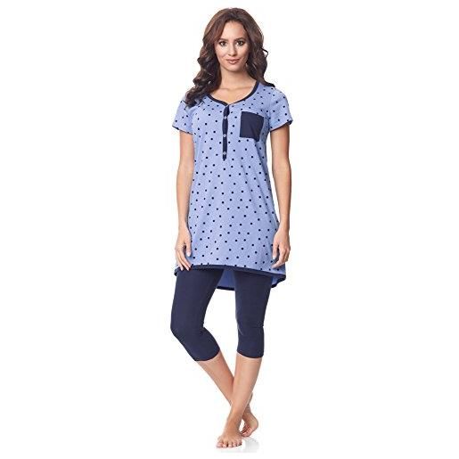 Be Mammy pigiama a manica corta funzione allattamento be20-177(blu-pois-blu marino, s)