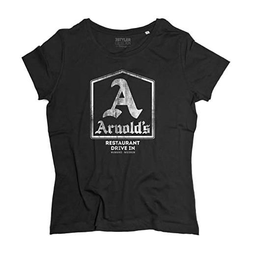 3styler t-shirt donna arnold's - happy days e fonzie t-shirt - linea vintage - cotone organico 140 gr/mq