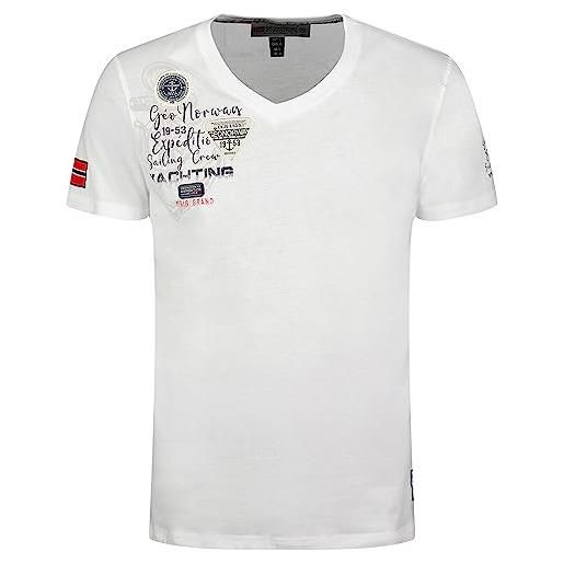Geographical Norway jademora men - t-shirt cotone uomo - classica maglietta estiva logo - manica corta scollo v e vestibilità regolare - abito ideale primavera (bianco m)