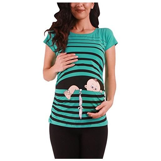 M.M.C. bambino che osserva il mondo - simpatica graziosa t-shirt premaman manica corta per la gravidanza (turchese, large)