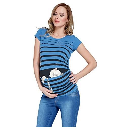 M.M.C. bambino che osserva il mondo - simpatica graziosa t-shirt premaman manica corta per la gravidanza (blu scuro, large)