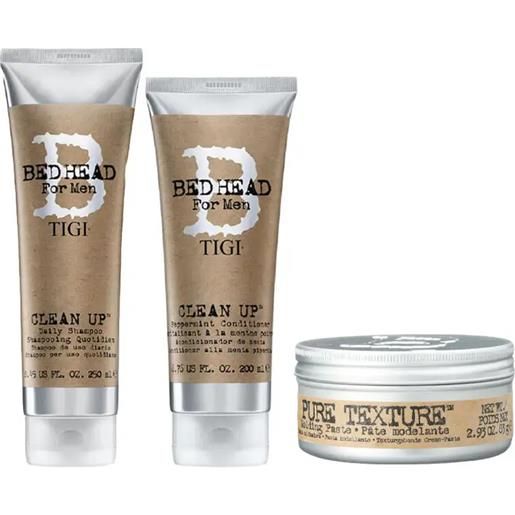 TIGI kit bed head clean up shampoo 250ml + balsamo 200ml + pure texture 85gr