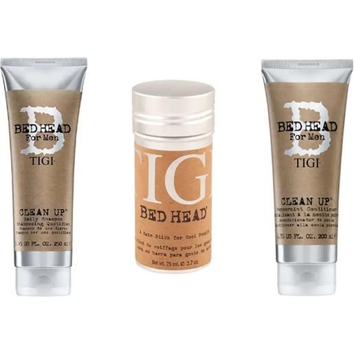 TIGI kit bed head clean up shampoo 250ml + balsamo 200ml + wax stick 75ml
