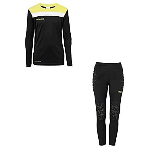 uhlsport offense 23 goalkeeper set junior, t-shirt bambino, nero/giallo fluorescente/bianco, 116