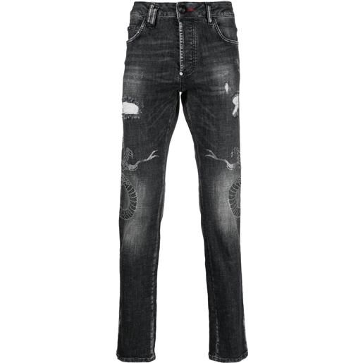 Philipp Plein jeans con effetto vissuto - grigio