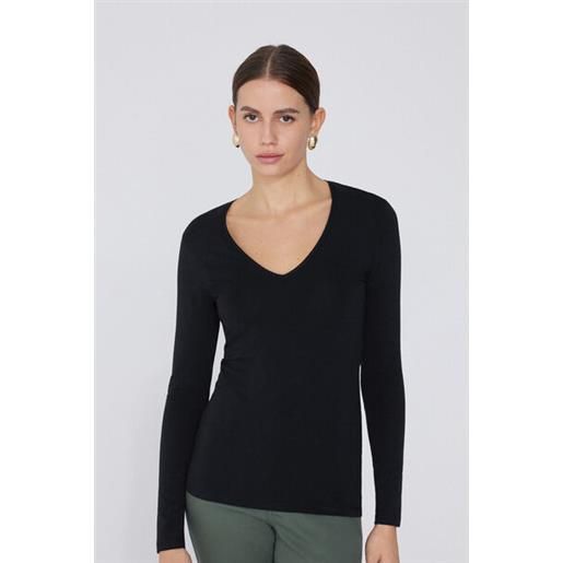 Tezenis maglia manica lunga scollo a v in cotone organico elasticizzato donna nero