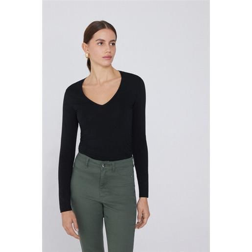 Tezenis maglia manica lunga scollo a v in cotone organico elasticizzato donna nero