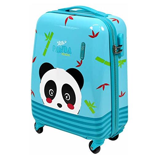 PERLETTI trolley bambino panda rigido - valigia cool kids azzurro in abs - bagaglio a mano bimbo con lucchetto a combinazione - manico in alluminio e 4 ruote - 49x34x20cm - 35l (panda, xs)