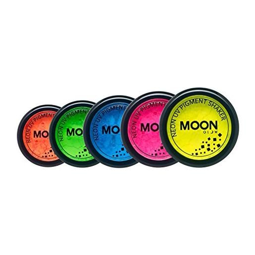 Moon Glow shaker per pigmenti uv al neon - polvere cosmetica luminosa al neon, polvere, ombretto, trucco per viso, occhi e corpo, arancione/giallo, 5 pezzi (confezione da 1)