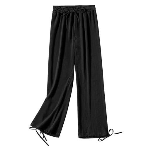 Jamron donna taglie forti pantaloni a vita alta a gamba larga pantaloni casual larghi elasticizzati con coulisse nero 3xl
