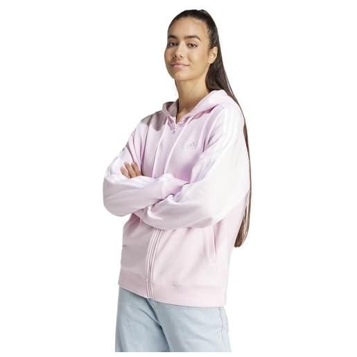 adidas essentials 3-stripes french terry oversized full-zip hoodie felpa con, clear pink, xl women's