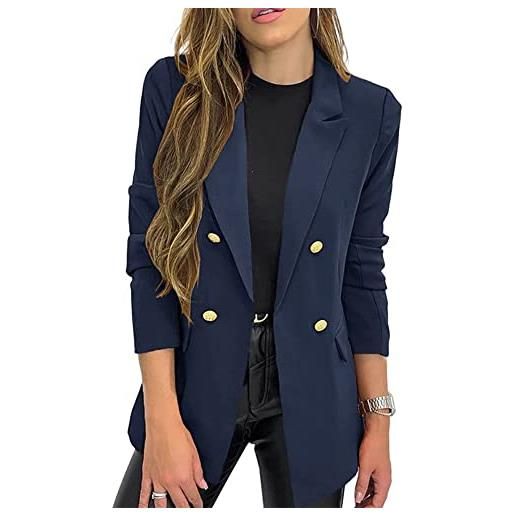 Vagbalena delle donne di colore solido casuale a maniche lunghe risvolto button giacca sportiva giacca (blu, l)