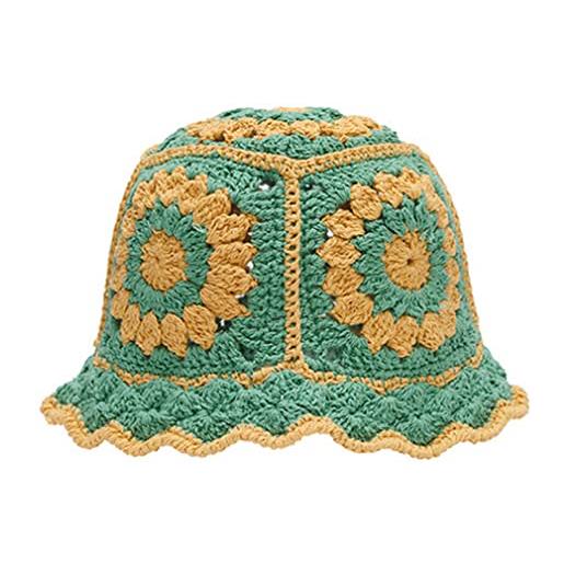 GYXYYF cappelli da sole estivi da donna cappellino pieghevole con protezione solare cappello a secchiello lavorato a maglia multicolore all'uncinetto all'uncinetto
