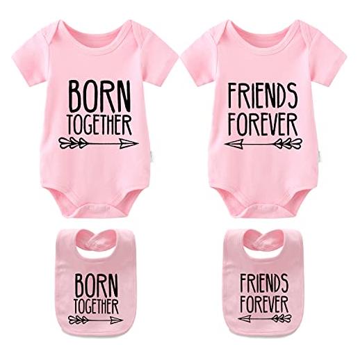 culbutomind 2 tutine per neonati gemelli body per bambina best friend born together bambino neonato divertenti body per neonato(pink 3m)