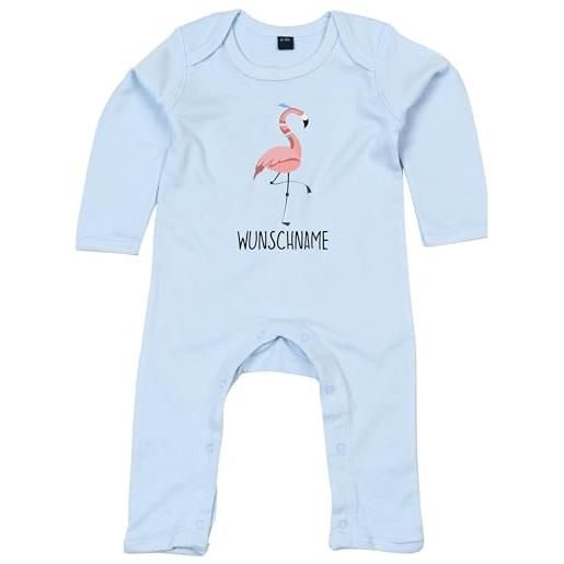 Kleckerliese body per neonato, motivo animali, fenicottero, indiano, pigiama, nome personalizzato, frasi per ragazzi e ragazze, blu cenere, 12-18 mesi